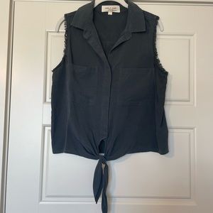 Charcoal gray cloth & stone tank tie front